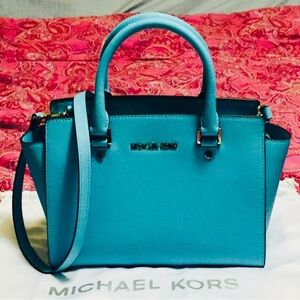 Michael Kors Turquoise Saffiano Leather Satchel with Removable Strap